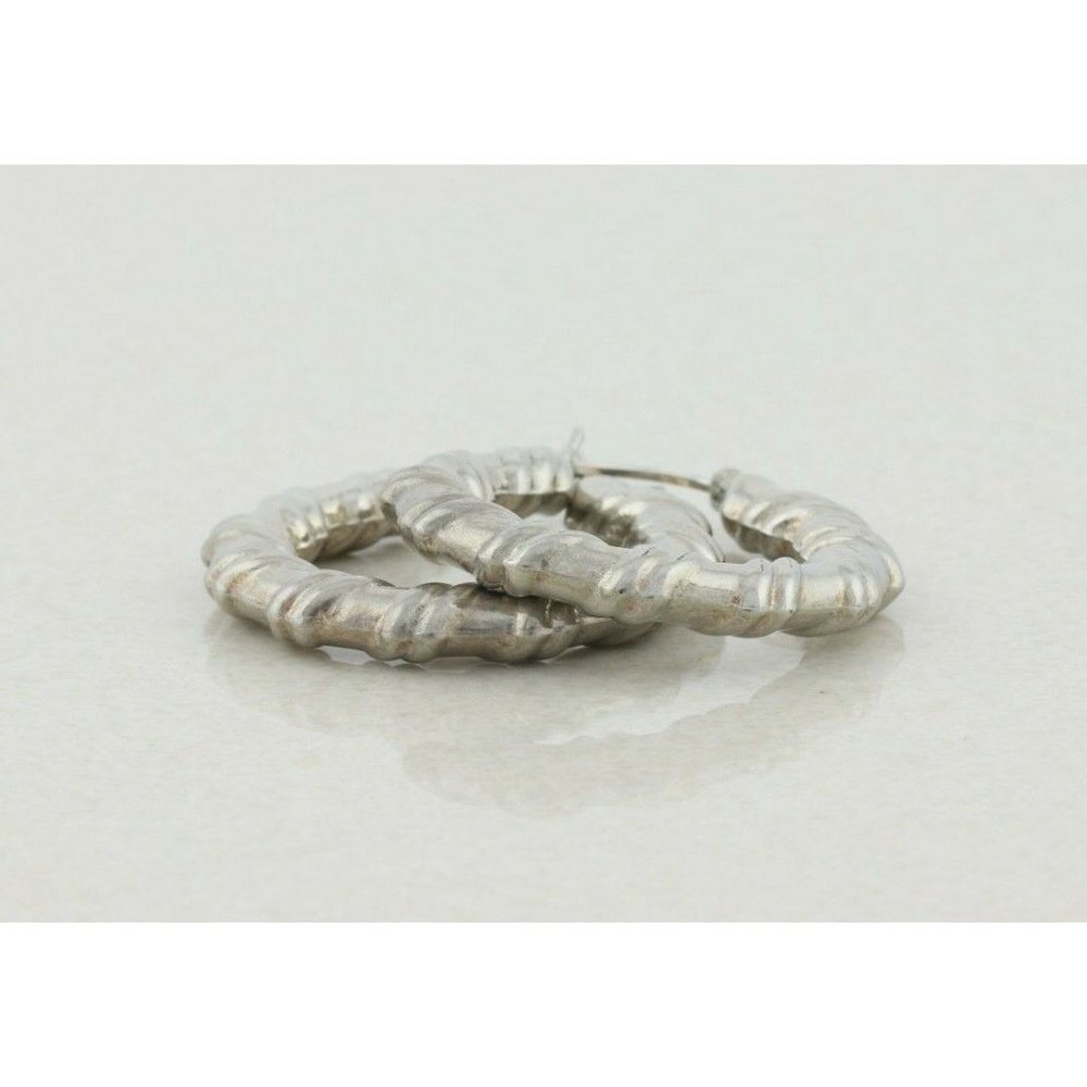 Sterling Silver Textured Hoop Earrings - Picture 5 of 7
